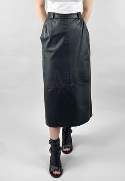 Betty Barclay 80's Black Leather Ladies Midi Skirt