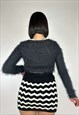 VINTAGE 2000S CROPPED CARDIGAN WITH FAUX FUR AND PEARLS 