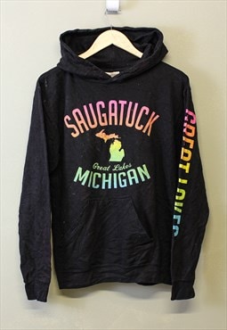 Vintage Michigan Hoodie Black With Spell Out Print 