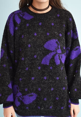 80'S RETRO RIBBON PATTERN SHIMMER OVERSIZED KNIT JUMPER