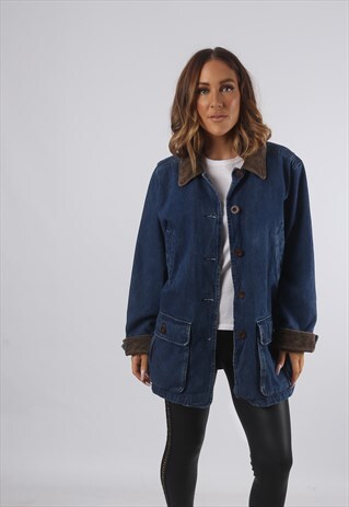 VINTAGE DENIM JACKET OVERSIZED LONGLINE UK 12 M (K9CA)