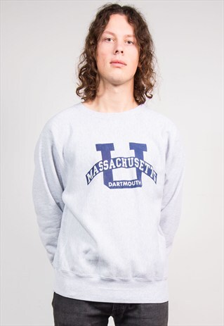 VINTAGE 90'S GREY COLLEGE UNIVERSITY SWEATSHIRT JUMPER