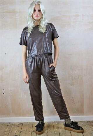 VEGAN CRACKED LEATHER CROP PEG PANTS & TOP CO-ORDINATES