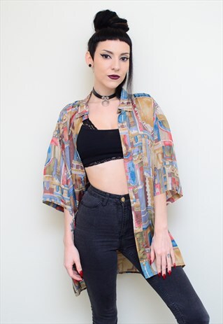 VINTAGE 90'S GENUINE SILK ABSTRACT OVERSIZED SHIRT