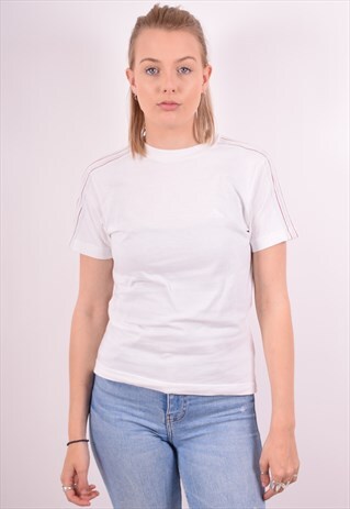 ADIDAS WOMENS VINTAGE T-SHIRT TOP MEDIUM WHITE 90S