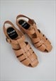 FUNKIS SWEDISH FORMS SANDALS TAN LEATHER WOODEN CLOG HEELS