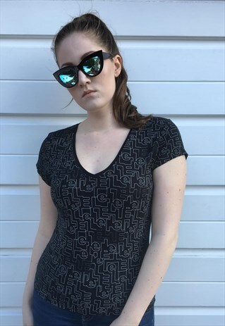 WOMENS VINTAGE 90S Y2K ELLE TSHIRT ELLE ALL OVER PRINT TOP