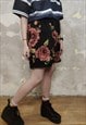 ROSE FLEECE SHORTS HANDMADE ROSE PRINT CARGO OVERALLS BLACK