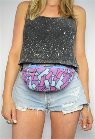 VINTAGE 90S COLOURFUL ABSTRACT CORDUROY BUM BAG FANNY PACK