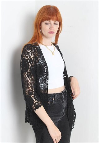 VINTAGE Y2K CROCHET KNIT CARDIGAN BLACK