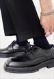SQUARE TOE BROGUES SHOES EDGY PLATFORM BOOTS IN BLACK