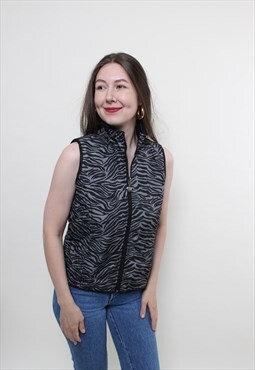 Vintage 90s zebra vest, zip up printed vest ultra light 