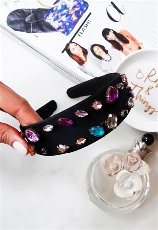 BLACK MULTI COLOUR JEWEL ALICE HEAD BAND