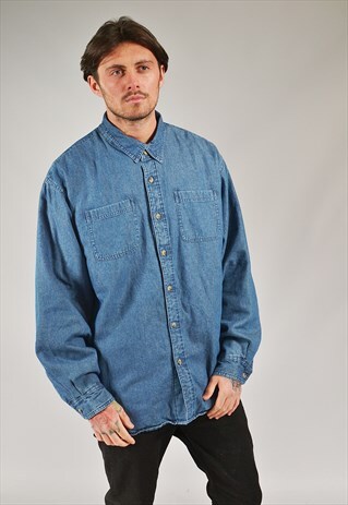 VINTAGE WRANGLER LINED DENIM SHIRT DARK BLUE
