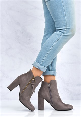 GOLD ZIP DETAIL ANKLEBOOT IN GREY SUEDE