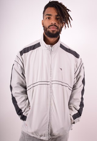 DIADORA MENS VINTAGE TRACKSUIT TOP JACKET XL GREY 90S