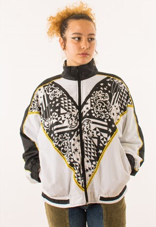 VINTAGE 90S WHITE CRAZY PRINT WINDBREAKER JACKET