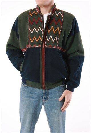 90S VINTAGE VTG RARE PATTERN AZTEC PRINT BOMBER JACKET 13870