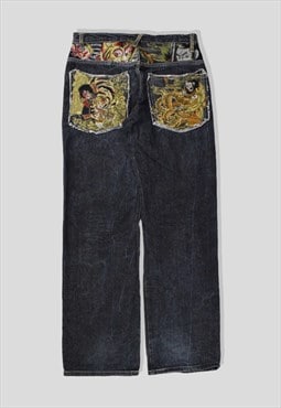 Vintage Japanese Embroidered Denim Jeans in Black