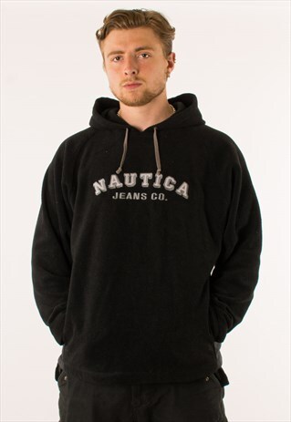 VINTAGE 90S BLACK NAUTICA HOODIE PULLOVER FLEECE