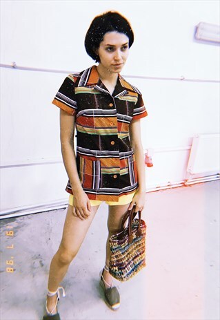 70'S ABSTRACT MOD PRINT PARIS CHIC BLOUSE TUNIC TOP