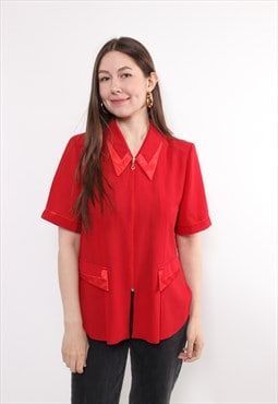 90s formal zipped red blouse vintage evening top