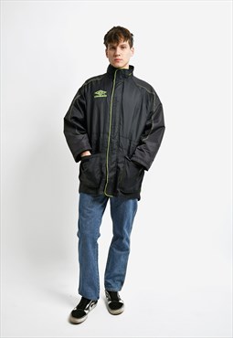 Vintage UMBRO parka jacket black long soccer manager coat
