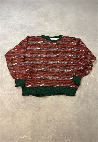 VINTAGE KNITTED JUMPER ABSTRACT 3D PATTERNED GRANDAD SWEATER