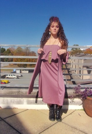 70S VINTAGE EMPIRE WAIST DISCO DRESS & MATCHING DUSTER XS/S