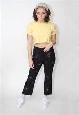 Embroidered Floral Flare Trousers (8) vintage crop slim fit