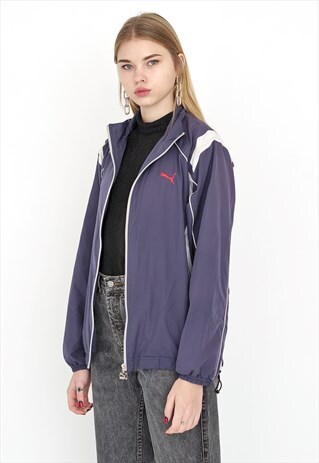 VINTAGE PURPLE WHITE STRIPE LIGHTWEIGHT SHELL RETRO JACKET