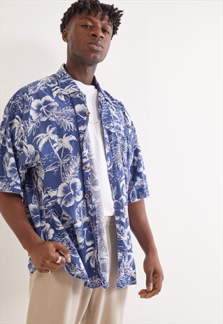 VINTAGE HAWAIIAN PATTERNED SHIRT BLUE