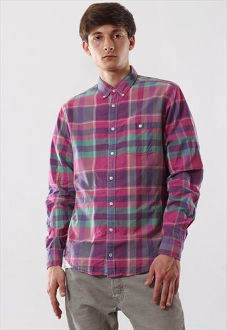 VINTAG TOMMY HILFIGER PURPLE GREEN PLAID CHECK LONG SLEEVE