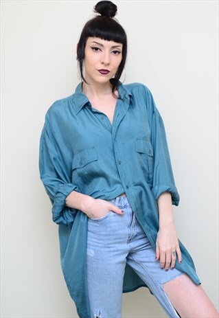 VINTAGE 90'S GENUINE SILK TURKISH BLUE OVERSIZED SHIRT