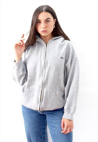 90'S RETRO GREY ZIP-UP HOODIE