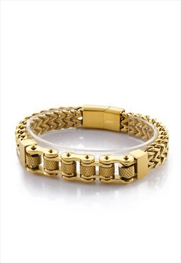 Gold Motorcycle Titanium Steel Bracelet Chain 