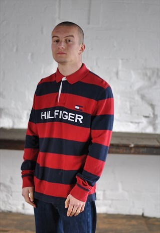 VINTAGE TOMMY HILFIGER SPELL OUT LONG SLEEVE POLO SHIRT