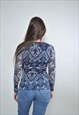 Y2K MESH SHIRT, PAISLEY PULLOVER TOP MEDIUM SIZE STRETCHY 