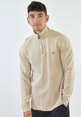 VINTAGE BEIGE RALPH LAUREN 1/4 ZIP SWEATSHIRT JUMPER