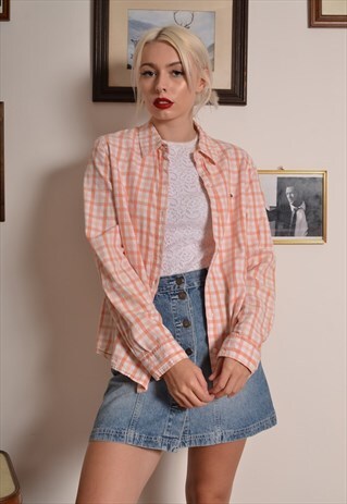 VINTAGE 90S TOMMY HILFIGER SHIRT IN PEACH ORANGE CHECK