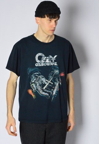 Y2K NAVY BLUE OZZY OSBOURNE GRAPHIC BAND T-SHIRT