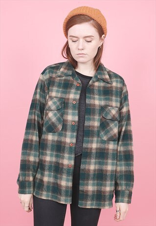 VINTAGE PENDLETON GREEN CHECK SHIRT /R8406