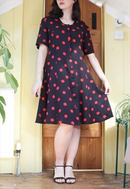 Vintage 80s red polka dot skater dress with button down 