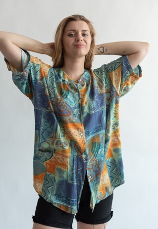 VINTAGE 80S FUNKY HAWAII SHIRT IN BOHO PATTERN