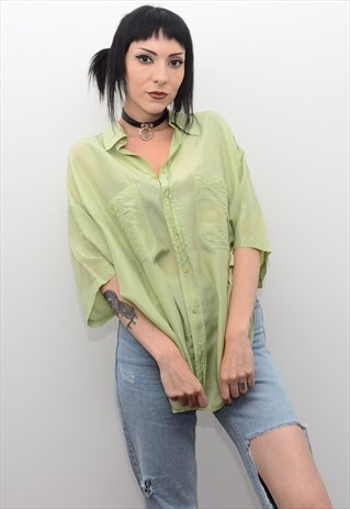 VINTAGE 90'S GENUINE SILK LIME GREEN OVERSIZED SHIRT