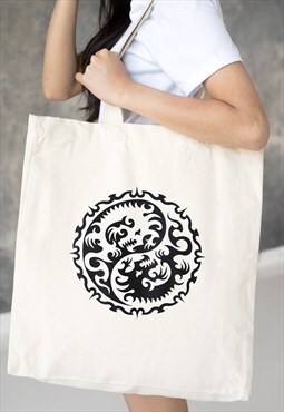 Yin Yang Dragon Tote Cotton Canvas Printed Yoga Bag Festival
