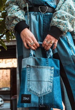Just Harry Mini Panelled Tote Bag In Reworked Denim