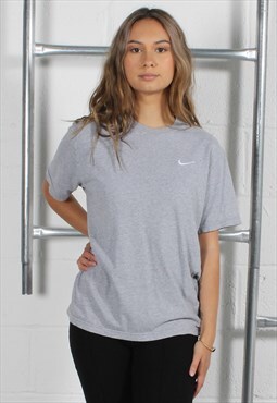 Vintage Nike T-Shirt in Grey with Swoosh Tick Logo Small