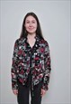90'S BLACK RUFFLED BLOUSE, VINTAGE ABSTRACT RUFFLE SHIRT