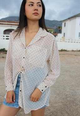 White Long Sleeve Shirt with Polkadot Print 